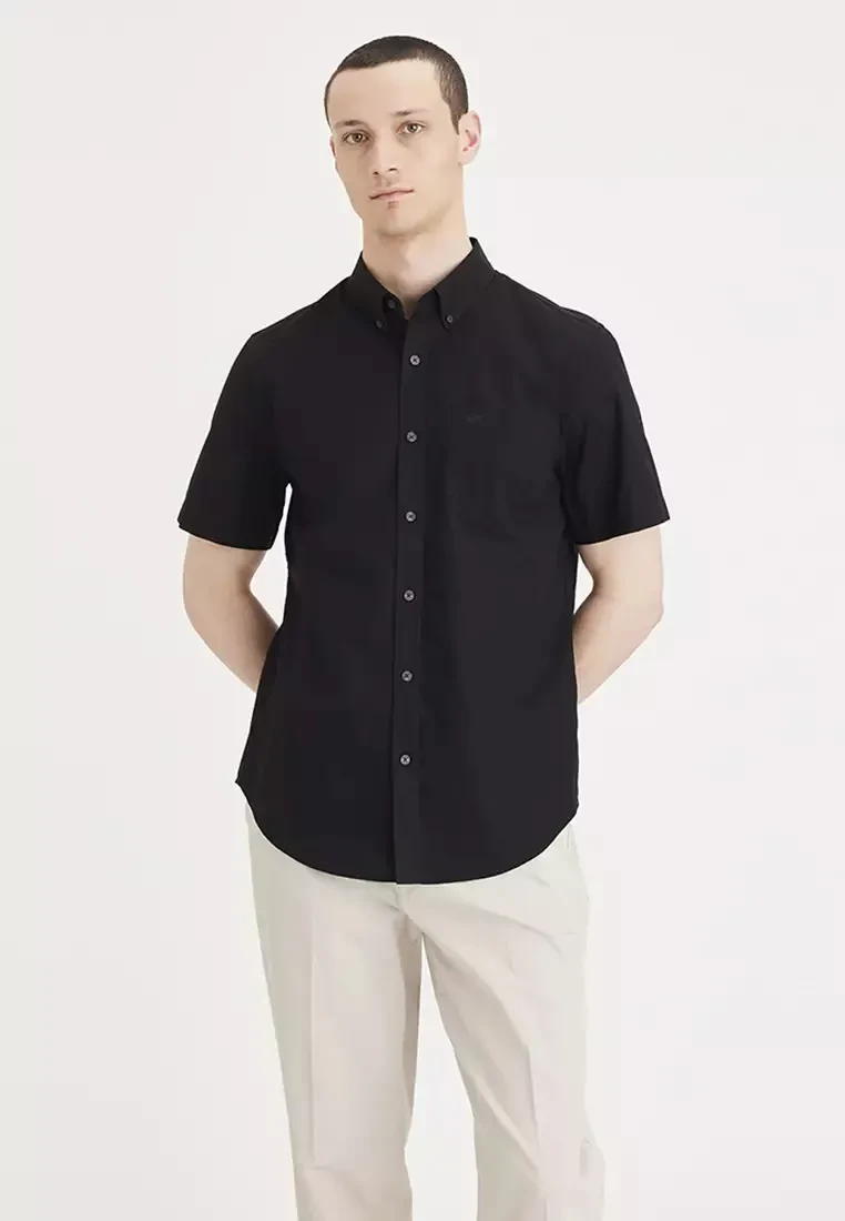 MEN'S SIGNATURE SHIRT SHORT SLEEVE CLASSIC FIT WITH STAIN DEFENDER - BLACK