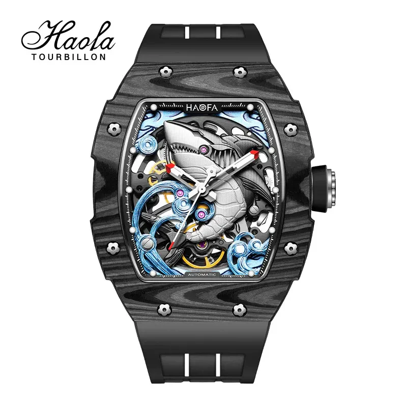 HAOFA 1990 DOUBLE CARBON FIBER 3D SHARK AUTOMATIC WINDING 80H WATCH