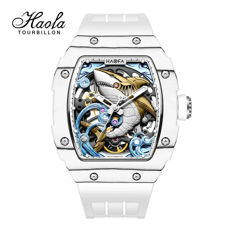 HAOFA 1990 DOUBLE CARBON FIBER 3D SHARK AUTOMATIC WINDING 80H WATCH