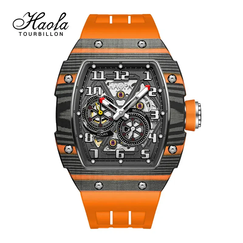 HAOFA 1978 CARBON FIBER CAR RIM DESIGN AUTOMATIC MOVEMENT 24H DIAL WRIST WATCH