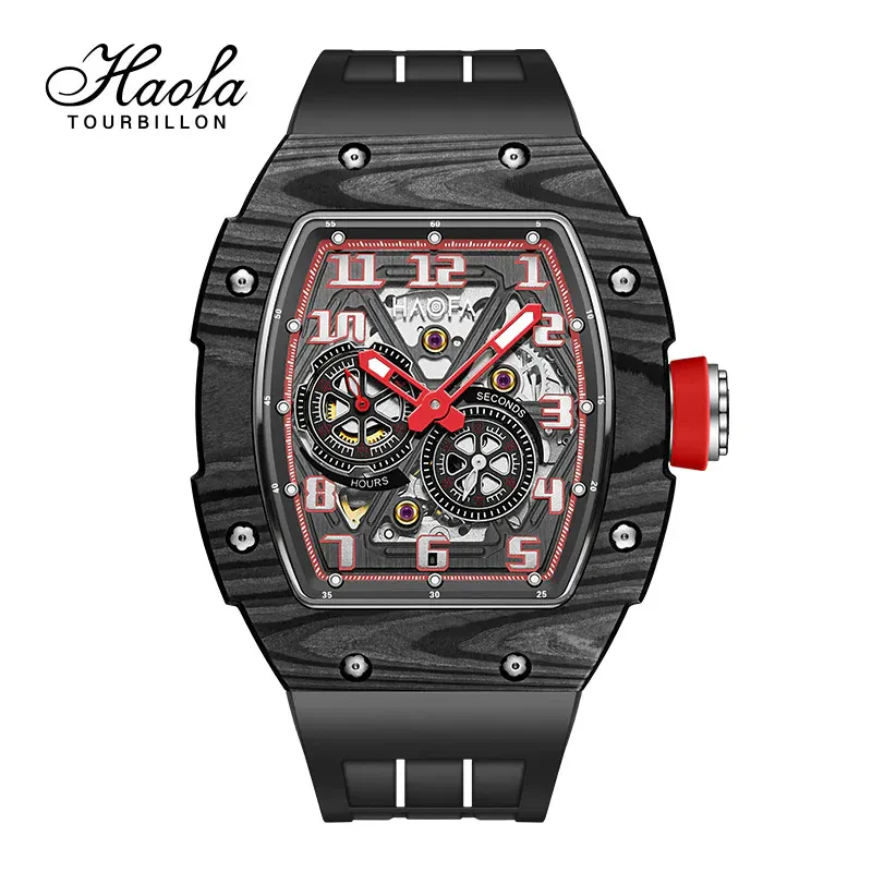HAOFA 1978 CARBON FIBER CAR RIM DESIGN AUTOMATIC MOVEMENT 24H DIAL WRIST WATCH