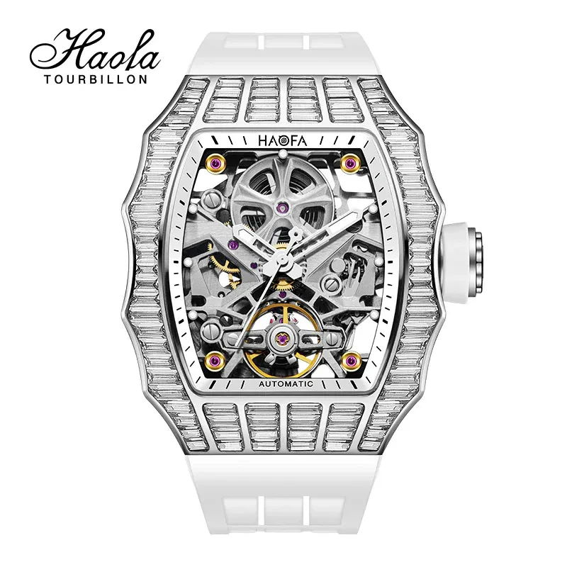 HAOFA TRAPEZOIDAL BLACK WHITE CRYSTAL AUTOMATIC WATCH 1983