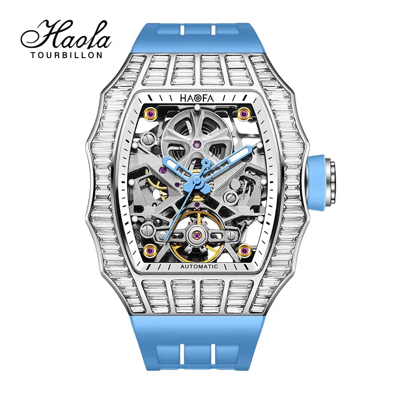 HAOFA TRAPEZOIDAL BLACK WHITE CRYSTAL AUTOMATIC WATCH 1983