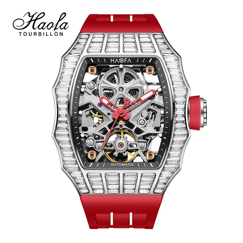 HAOFA TRAPEZOIDAL BLACK WHITE CRYSTAL AUTOMATIC WATCH 1983