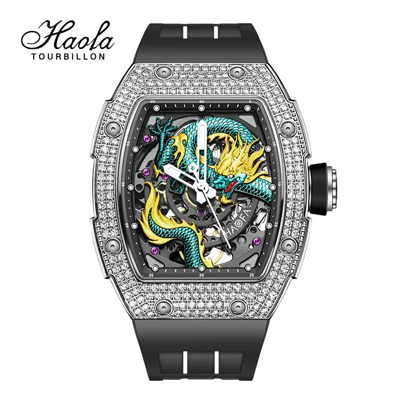 HAOFA MODEL 1968S CRYSTAL BEZEL 3D DRAGON AUTOMATIC WATCH
