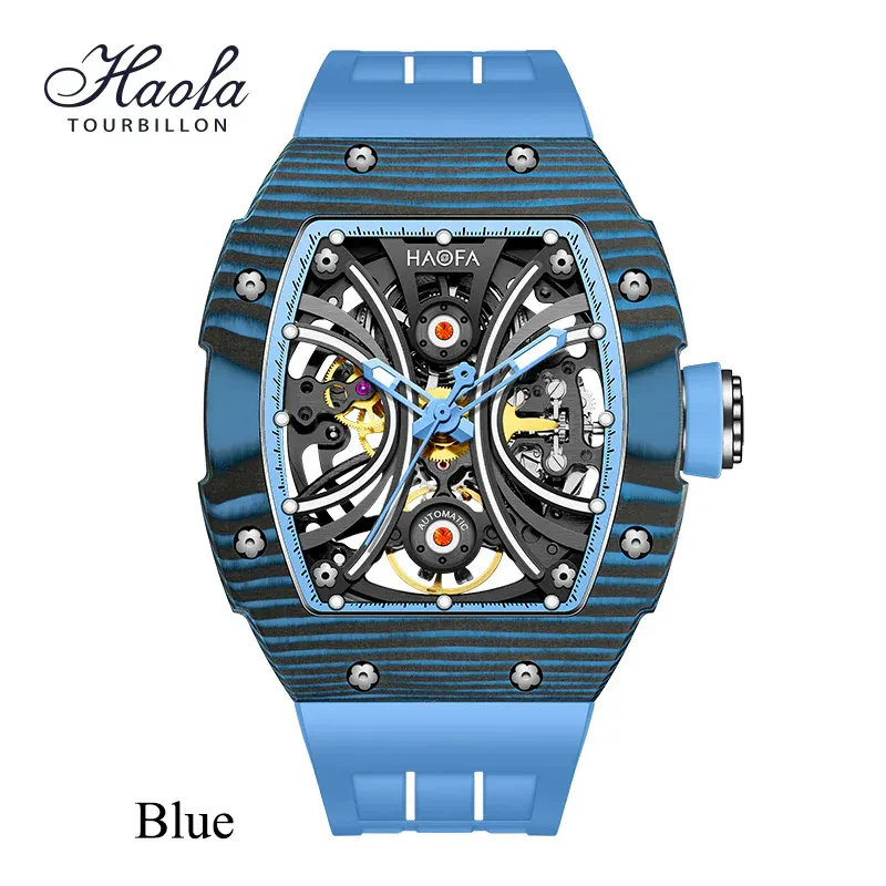 HAOFA MEN SKELETON AUTOMATIC WATCH NTPT CARBON FIBER BEZEL SUPER LUMINOUS 80 HOURS POWER 1909