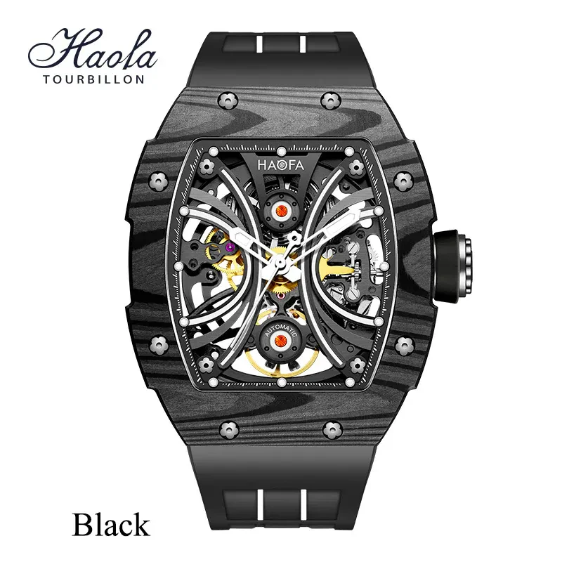 HAOFA MEN SKELETON AUTOMATIC WATCH NTPT CARBON FIBER BEZEL SUPER LUMINOUS 80 HOURS POWER 1909