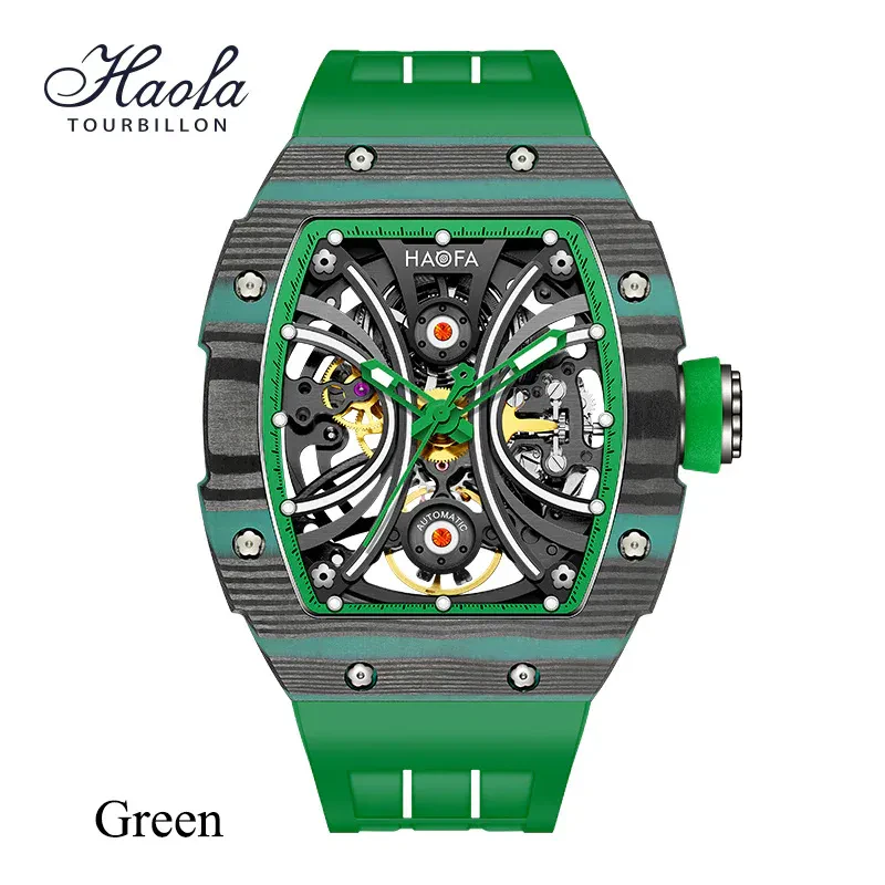 HAOFA MEN SKELETON AUTOMATIC WATCH NTPT CARBON FIBER BEZEL SUPER LUMINOUS 80 HOURS POWER 1909