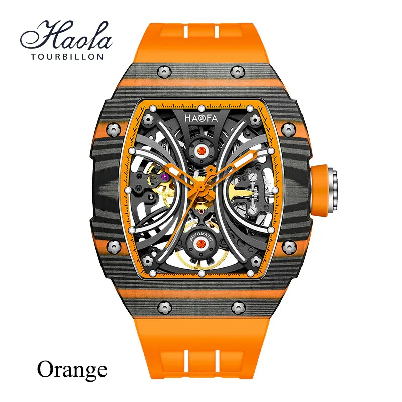 HAOFA MEN SKELETON AUTOMATIC WATCH NTPT CARBON FIBER BEZEL SUPER LUMINOUS 80 HOURS POWER 1909