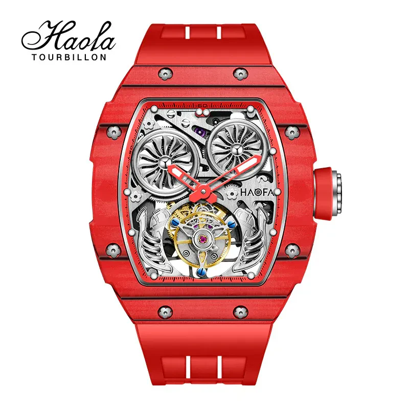 HAOFA AUTOMATIC TOURBILLON DOUBLE BARRELS MOVEMENT 72 HOURS POWER NTPT(CARBON FIBER）BEZEL TITANIUM MAGNESIUM CASE 1922