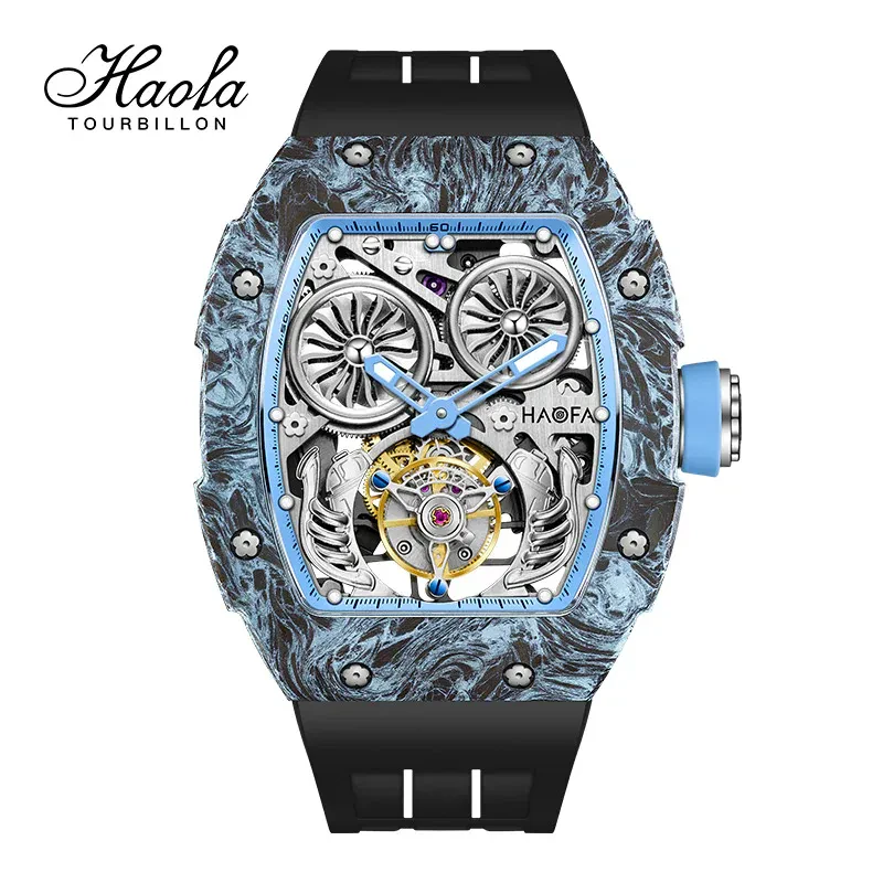 HAOFA AUTOMATIC TOURBILLON DOUBLE BARRELS MOVEMENT 72 HOURS POWER NTPT(CARBON FIBER）BEZEL TITANIUM MAGNESIUM CASE 1922
