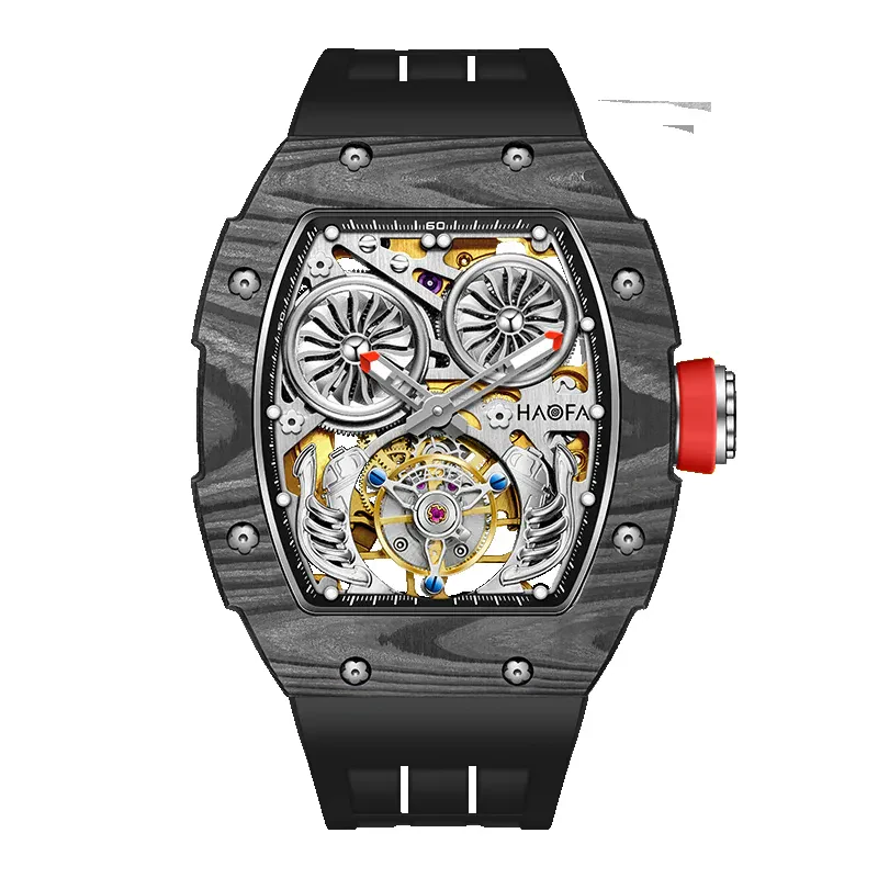 HAOFA AUTOMATIC TOURBILLON DOUBLE BARRELS MOVEMENT 72 HOURS POWER NTPT(CARBON FIBER）BEZEL TITANIUM MAGNESIUM CASE 1922
