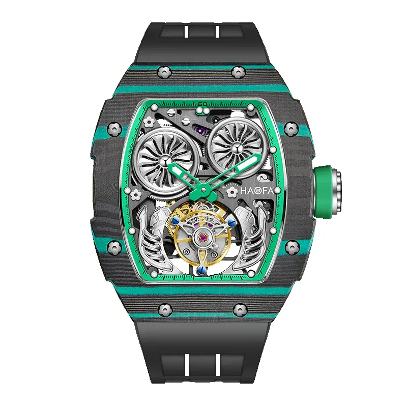 HAOFA AUTOMATIC TOURBILLON DOUBLE BARRELS MOVEMENT 72 HOURS POWER NTPT(CARBON FIBER）BEZEL TITANIUM MAGNESIUM CASE 1922