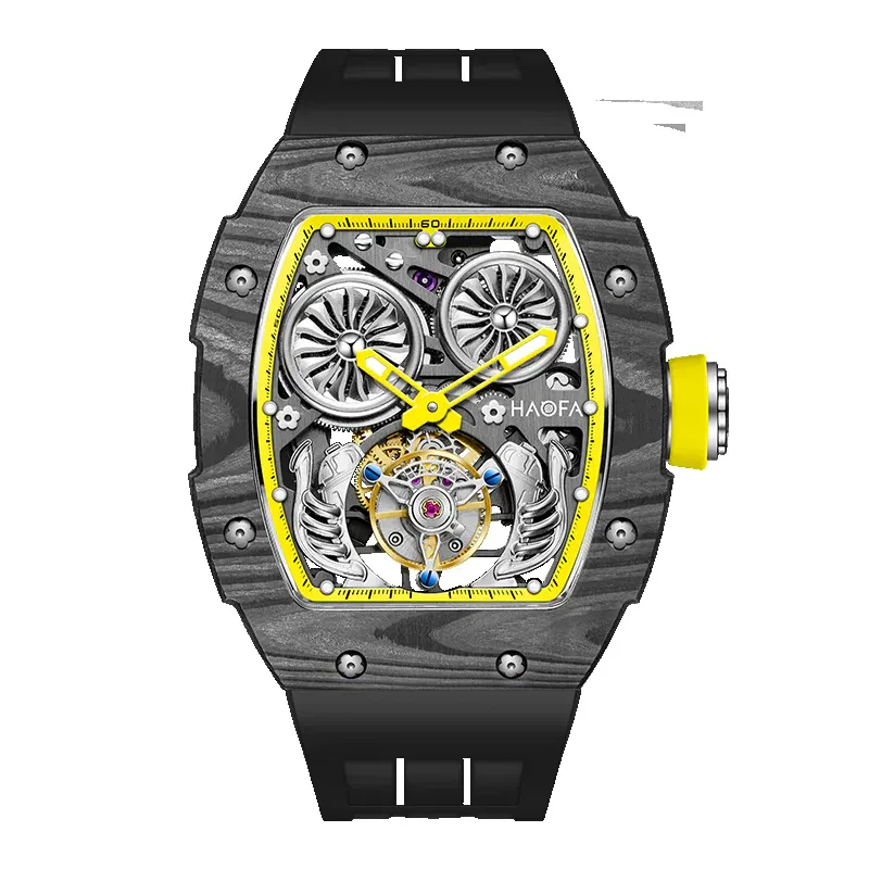 HAOFA AUTOMATIC TOURBILLON DOUBLE BARRELS MOVEMENT 72 HOURS POWER NTPT(CARBON FIBER）BEZEL TITANIUM MAGNESIUM CASE 1922
