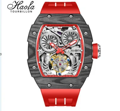 HAOFA AUTOMATIC TOURBILLON DOUBLE BARRELS MOVEMENT 72 HOURS POWER NTPT(CARBON FIBER）BEZEL TITANIUM MAGNESIUM CASE 1922