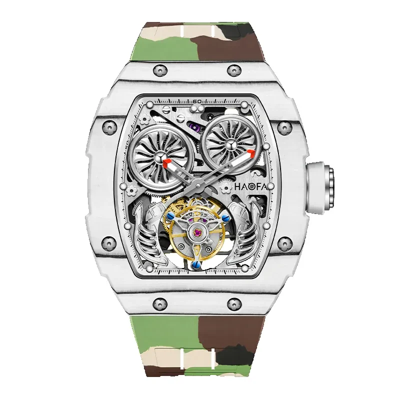 HAOFA AUTOMATIC TOURBILLON DOUBLE BARRELS MOVEMENT 72 HOURS POWER NTPT(CARBON FIBER）BEZEL TITANIUM MAGNESIUM CASE 1922