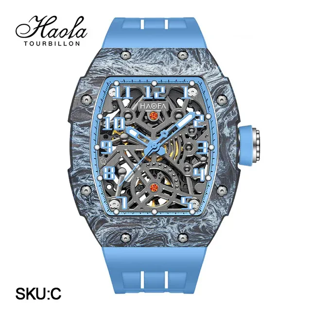 HAOFA AUTOMATIC MECHANICAL MEN SKELETON SAPPHIRE WATERPROOF LUXURY CARBON FIBER LUMINOUS WATCH 1923