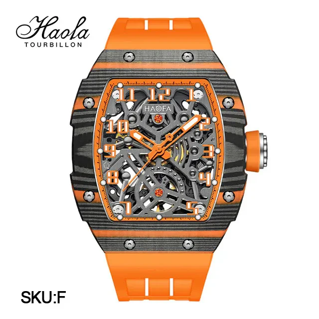 HAOFA AUTOMATIC MECHANICAL MEN SKELETON SAPPHIRE WATERPROOF LUXURY CARBON FIBER LUMINOUS WATCH 1923