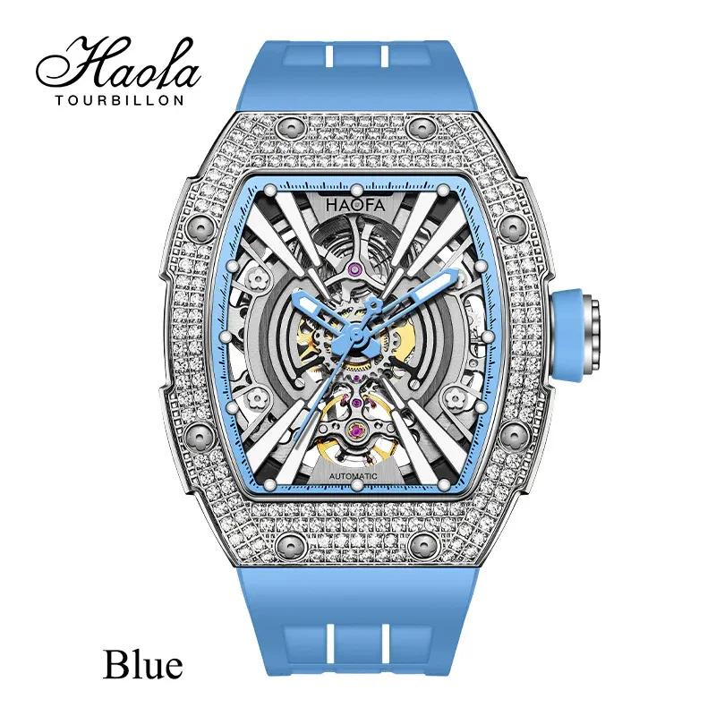 HAOFA MEN AUTOMATIC MOVEMENT CRYSTAL BEZEL RUBBER STRAP 80 HOURS POWER 1907S