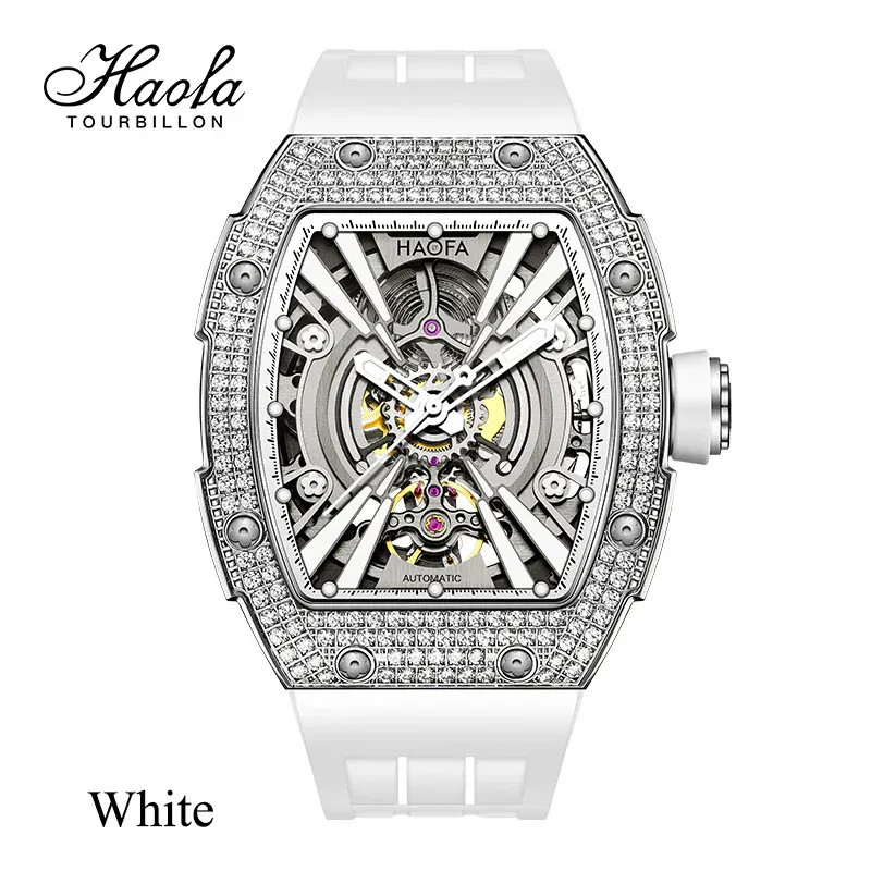 HAOFA MEN AUTOMATIC MOVEMENT CRYSTAL BEZEL RUBBER STRAP 80 HOURS POWER 1907S