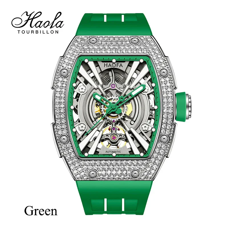 HAOFA MEN AUTOMATIC MOVEMENT CRYSTAL BEZEL RUBBER STRAP 80 HOURS POWER 1907S