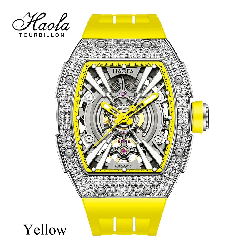 HAOFA MEN AUTOMATIC MOVEMENT CRYSTAL BEZEL RUBBER STRAP 80 HOURS POWER 1907S