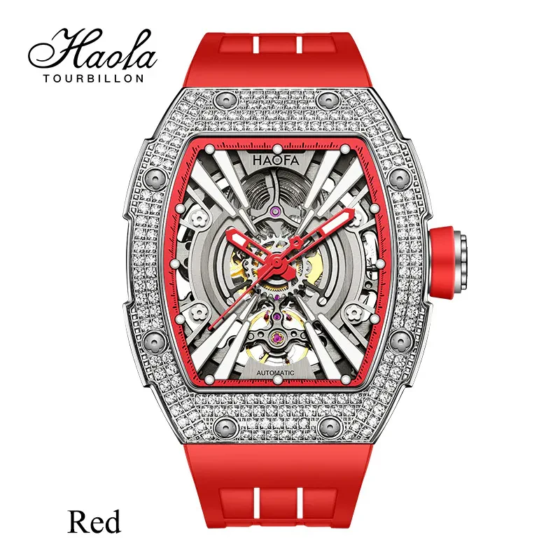 HAOFA MEN AUTOMATIC MOVEMENT CRYSTAL BEZEL RUBBER STRAP 80 HOURS POWER 1907S