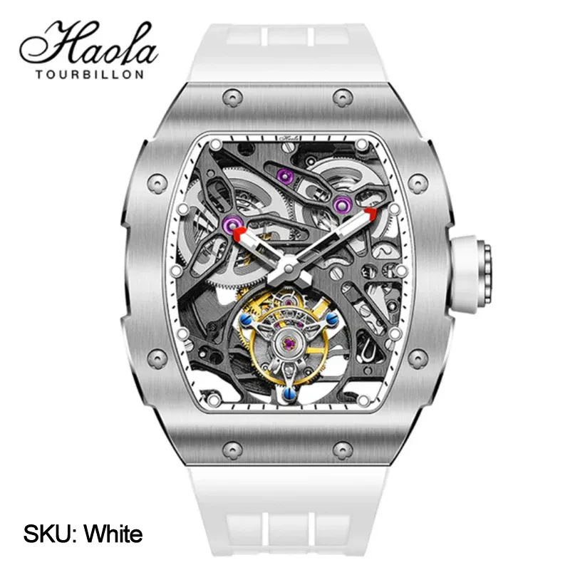 HAOFA 1908 AUTOMATIC TOURBILLON DOUBLE SPRING 72 HOURS POWER FREE SPRUNG BALANCE WHEEL WATHCES RUBBER STRAP SAPPHIRE CRYSTAL