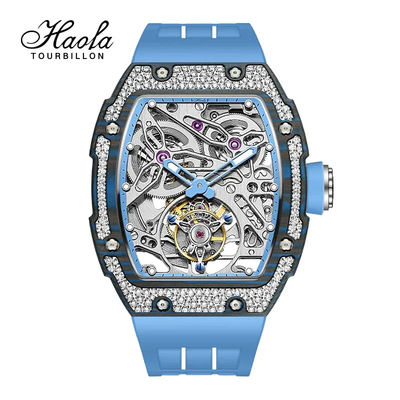 HAOFA CARBON FIBER AND CRYSTAL BEZEL AUTOMATIC TOURBILLON MOVEMENT 1901-3 FREE-SPRUNG BALANCE