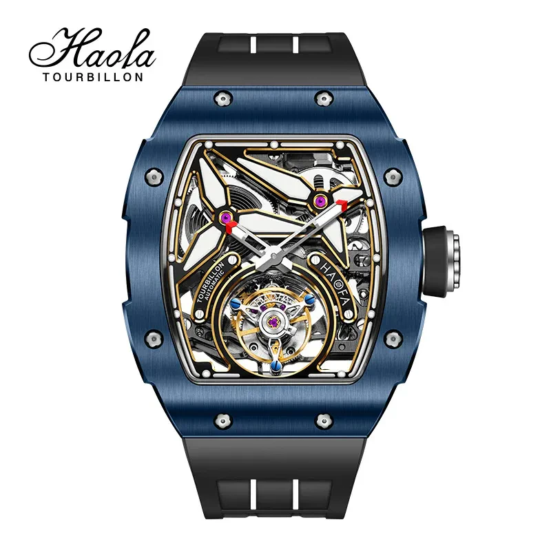 HAOFA CERAMICS BEZEL AUTOMATIC TOURBILLON 1901-2 DOUBLE SPRING WATCH FREE-SPRUNG BALANCE