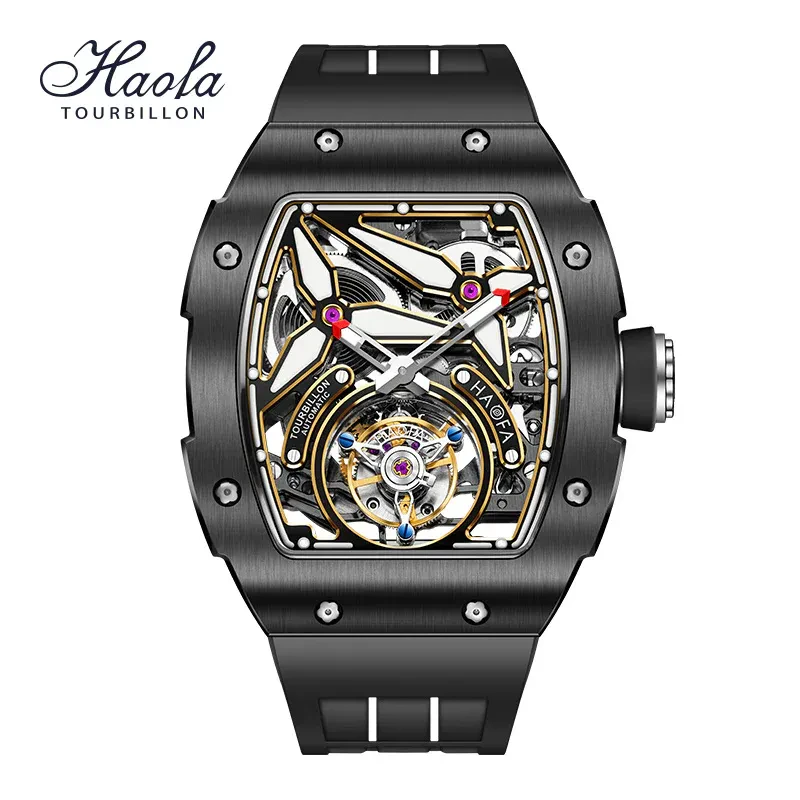HAOFA CERAMICS BEZEL AUTOMATIC TOURBILLON 1901-2 DOUBLE SPRING WATCH FREE-SPRUNG BALANCE