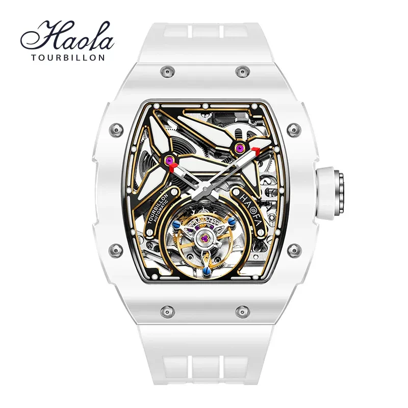 HAOFA CERAMICS BEZEL AUTOMATIC TOURBILLON 1901-2 DOUBLE SPRING WATCH FREE-SPRUNG BALANCE
