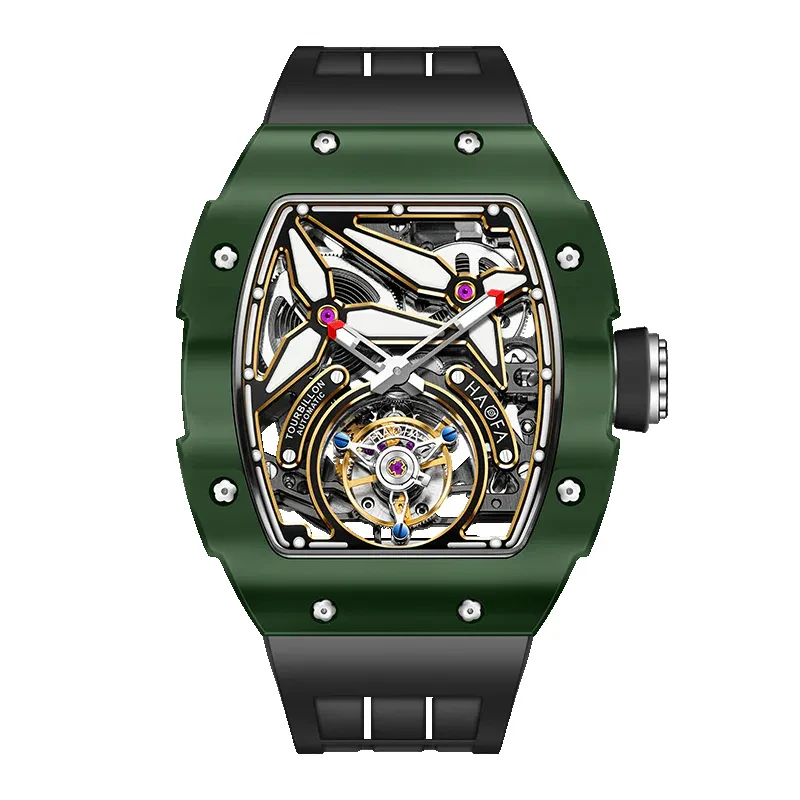 HAOFA CERAMICS BEZEL AUTOMATIC TOURBILLON 1901-2 DOUBLE SPRING WATCH FREE-SPRUNG BALANCE