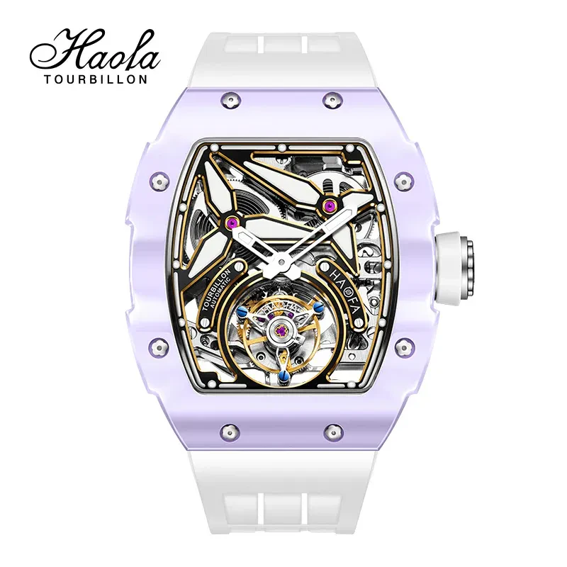 HAOFA CERAMICS BEZEL AUTOMATIC TOURBILLON 1901-2 DOUBLE SPRING WATCH FREE-SPRUNG BALANCE