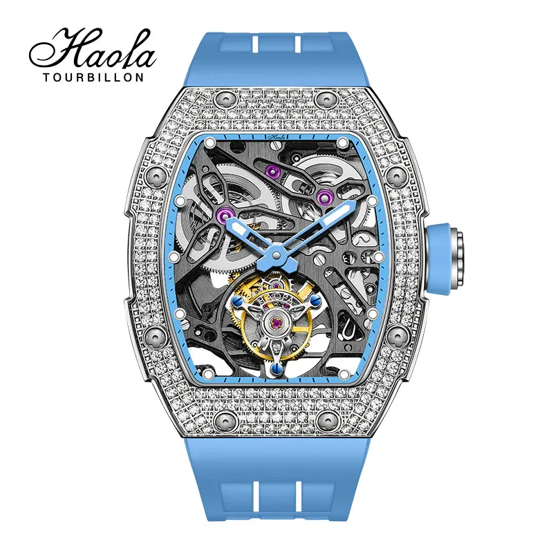 HAOFA 1901-1S AUTOMATIC TOURBILLON DOUBLE SPRING 72 HOURS POWER FREE-SPRUNG BALANCE WATHCES CRYSTAL BEZEL