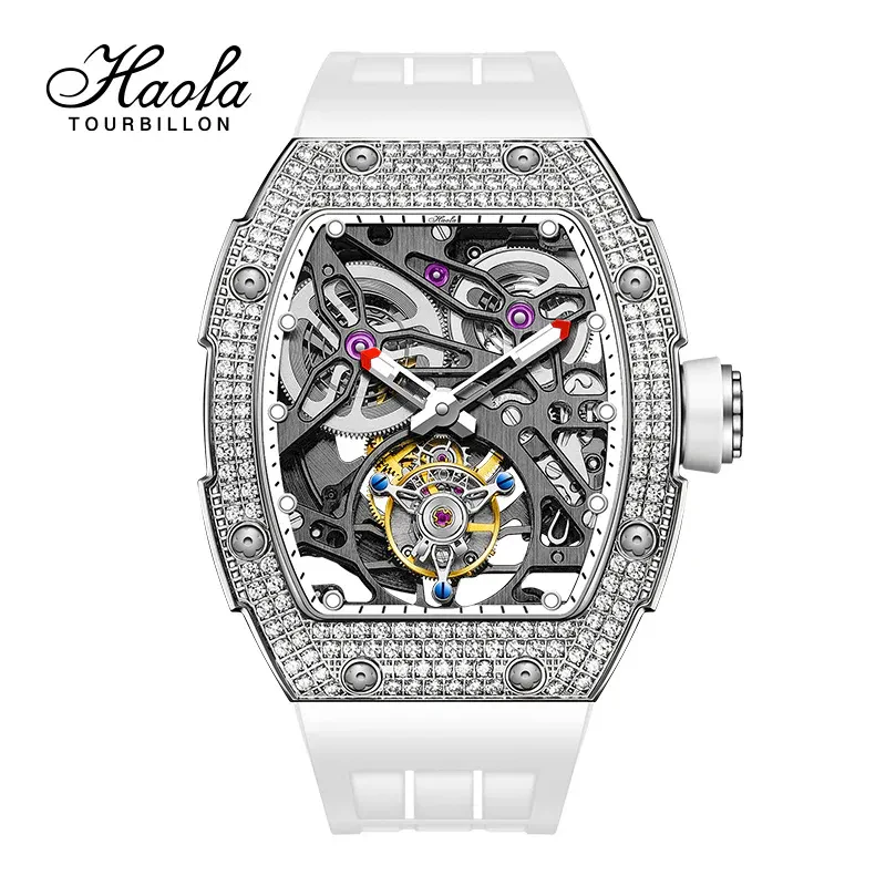 HAOFA 1901-1S AUTOMATIC TOURBILLON DOUBLE SPRING 72 HOURS POWER FREE-SPRUNG BALANCE WATHCES CRYSTAL BEZEL