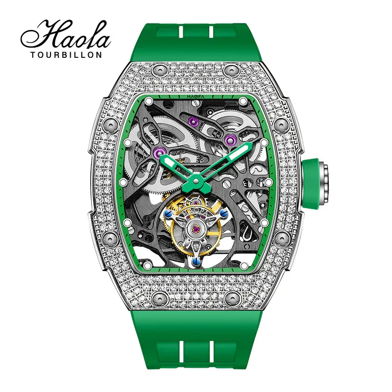 HAOFA 1901-1S AUTOMATIC TOURBILLON DOUBLE SPRING 72 HOURS POWER FREE-SPRUNG BALANCE WATHCES CRYSTAL BEZEL