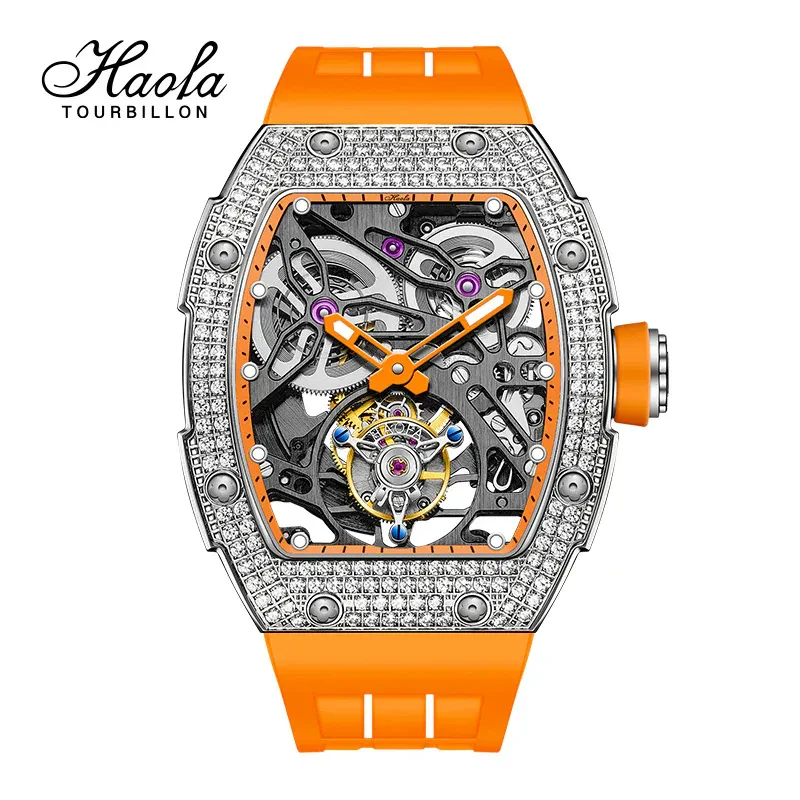HAOFA 1901-1S AUTOMATIC TOURBILLON DOUBLE SPRING 72 HOURS POWER FREE-SPRUNG BALANCE WATHCES CRYSTAL BEZEL