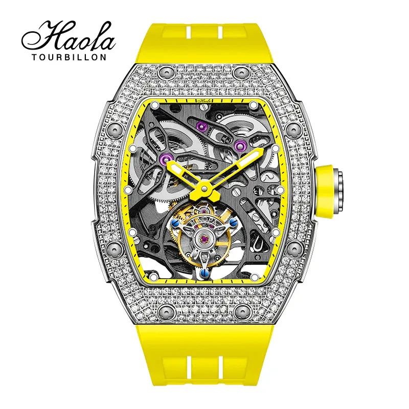 HAOFA 1901-1S AUTOMATIC TOURBILLON DOUBLE SPRING 72 HOURS POWER FREE-SPRUNG BALANCE WATHCES CRYSTAL BEZEL