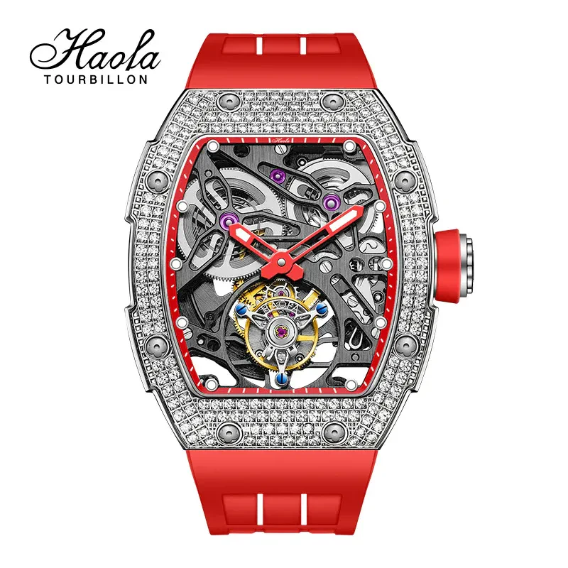 HAOFA 1901-1S AUTOMATIC TOURBILLON DOUBLE SPRING 72 HOURS POWER FREE-SPRUNG BALANCE WATHCES CRYSTAL BEZEL