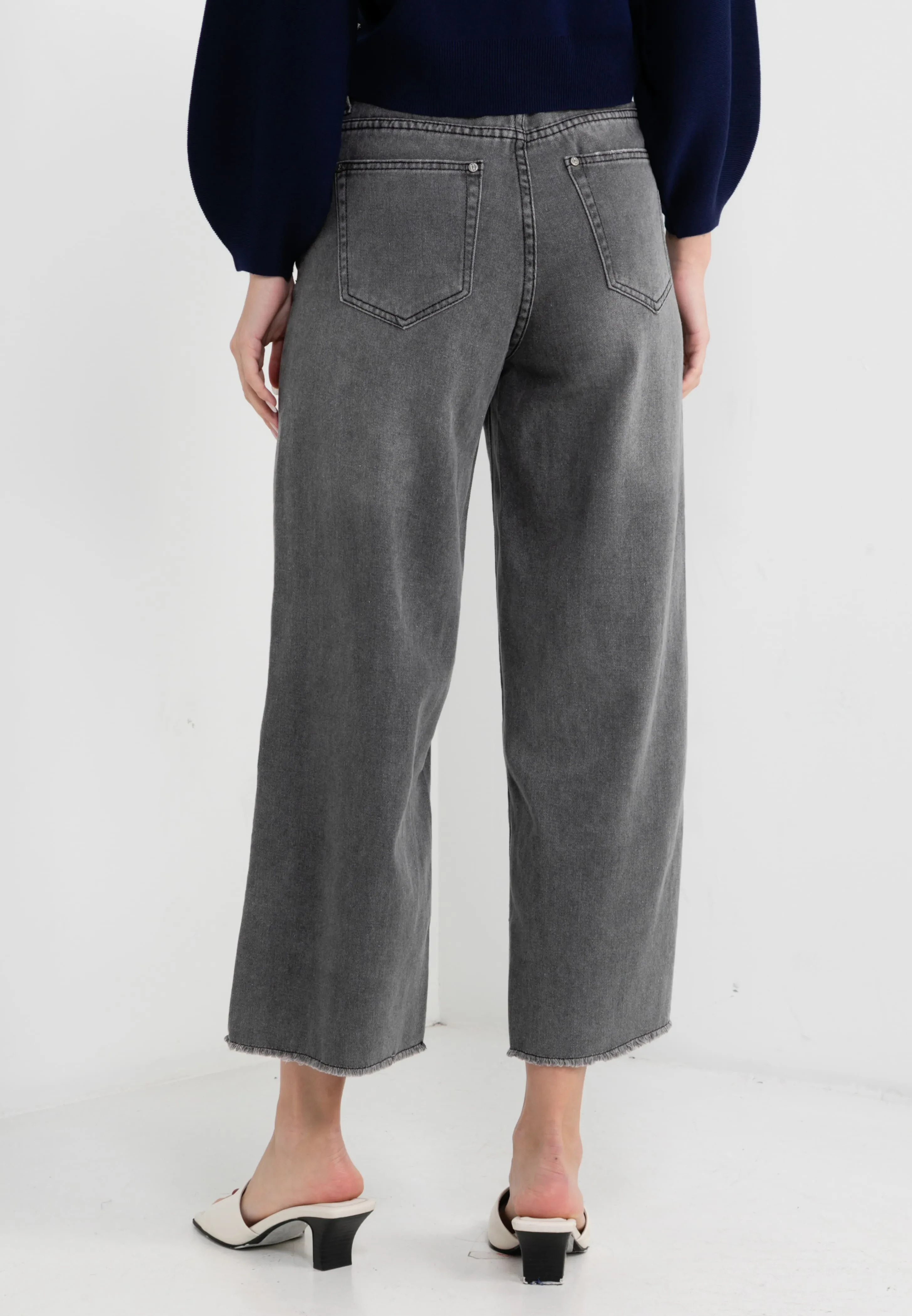 ELLE RIPPED STRAIGHT CUT JEANS - L-GREY