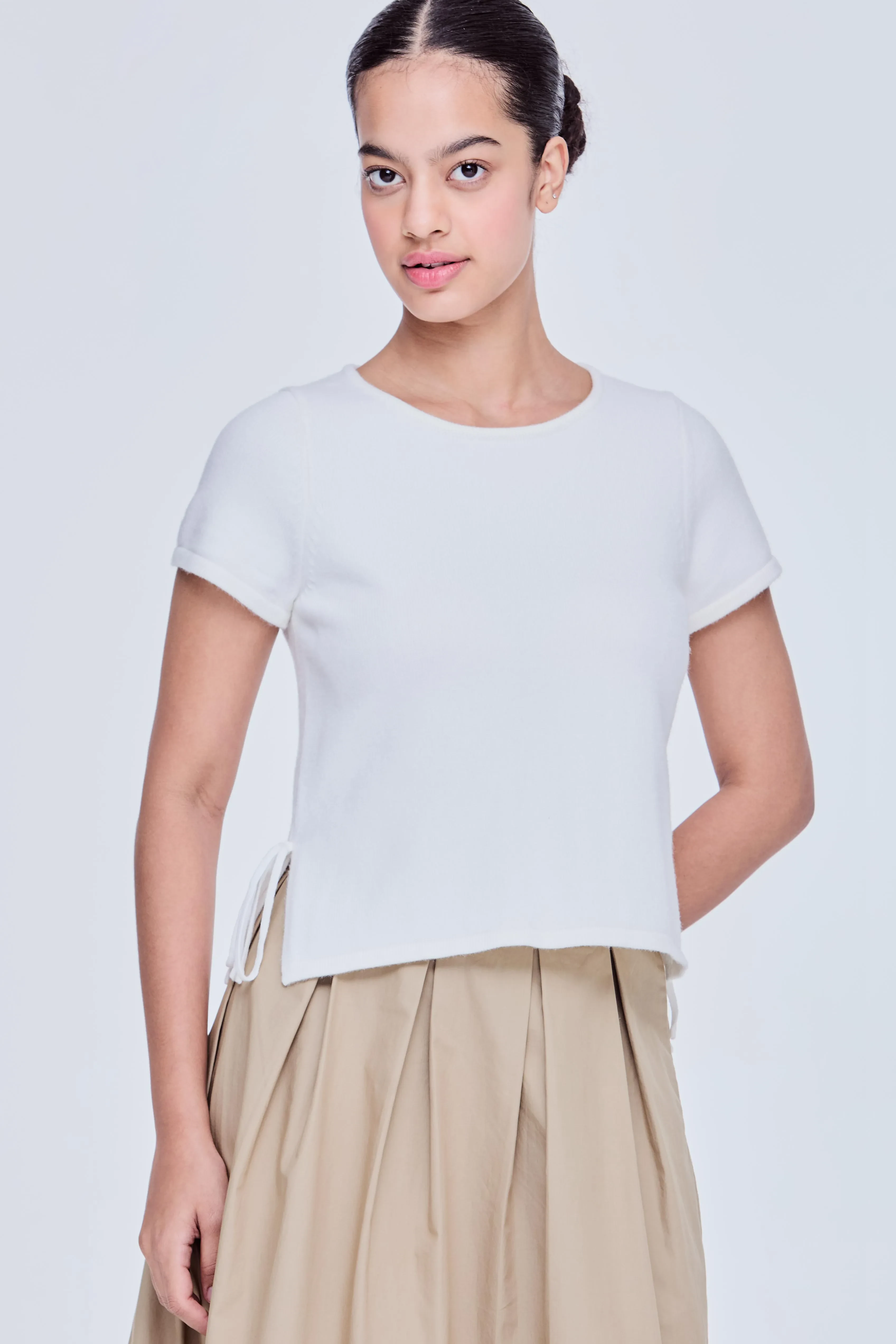CROPPED KNIT TOP - CREAM