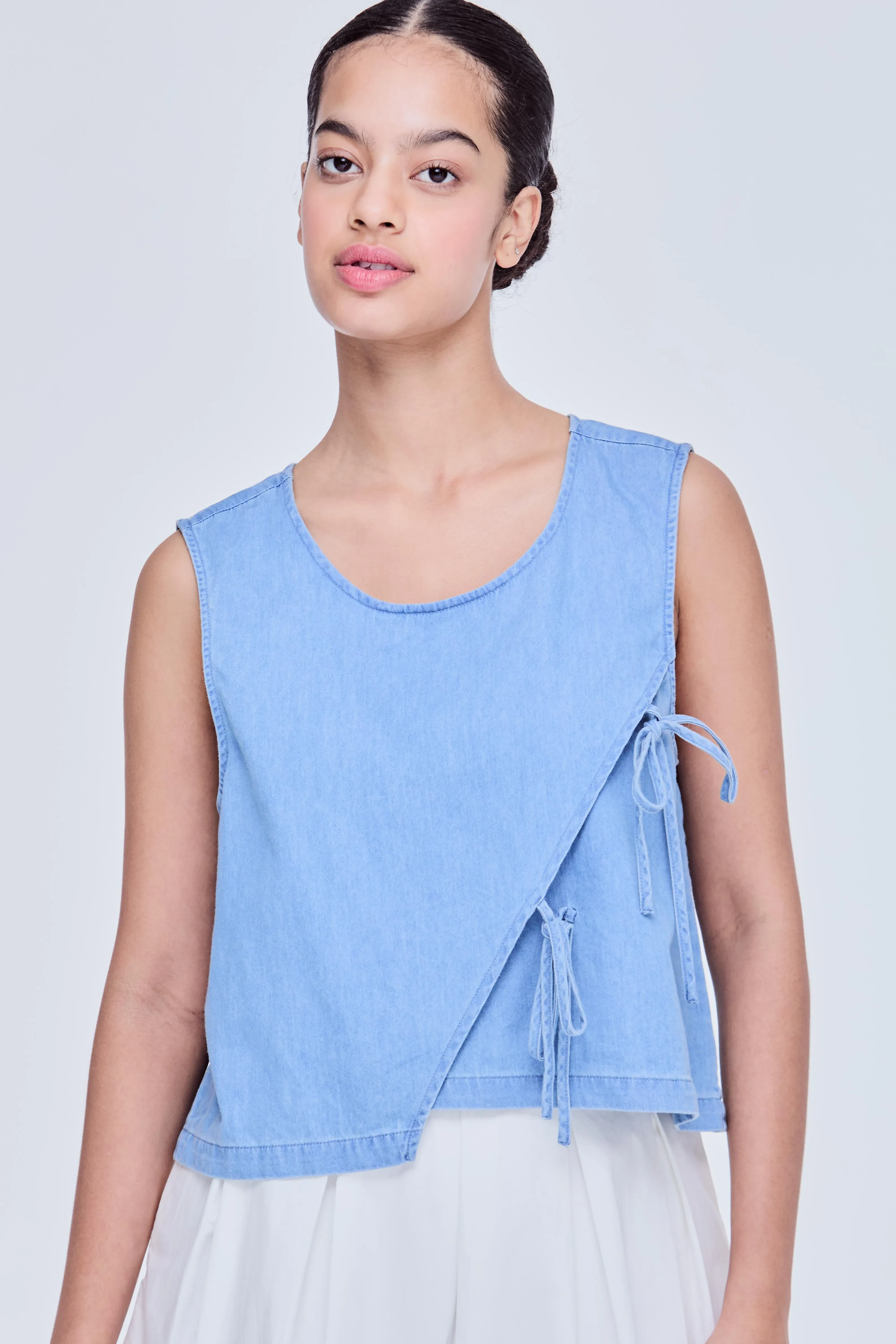 DENIM CROSSOVER TOP - LIGHT DENIM