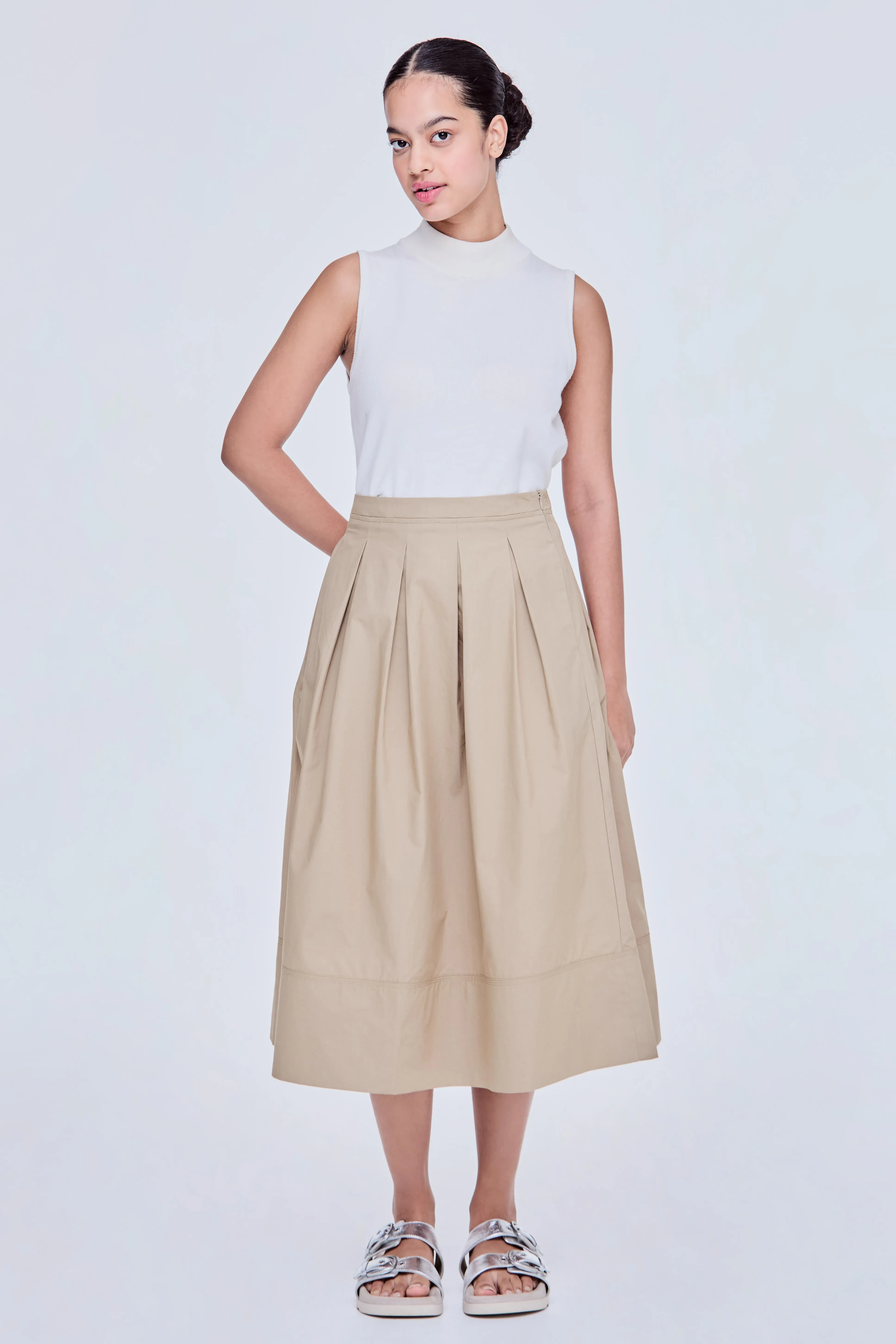 BOX PLEATS SKIRT - KHAKI