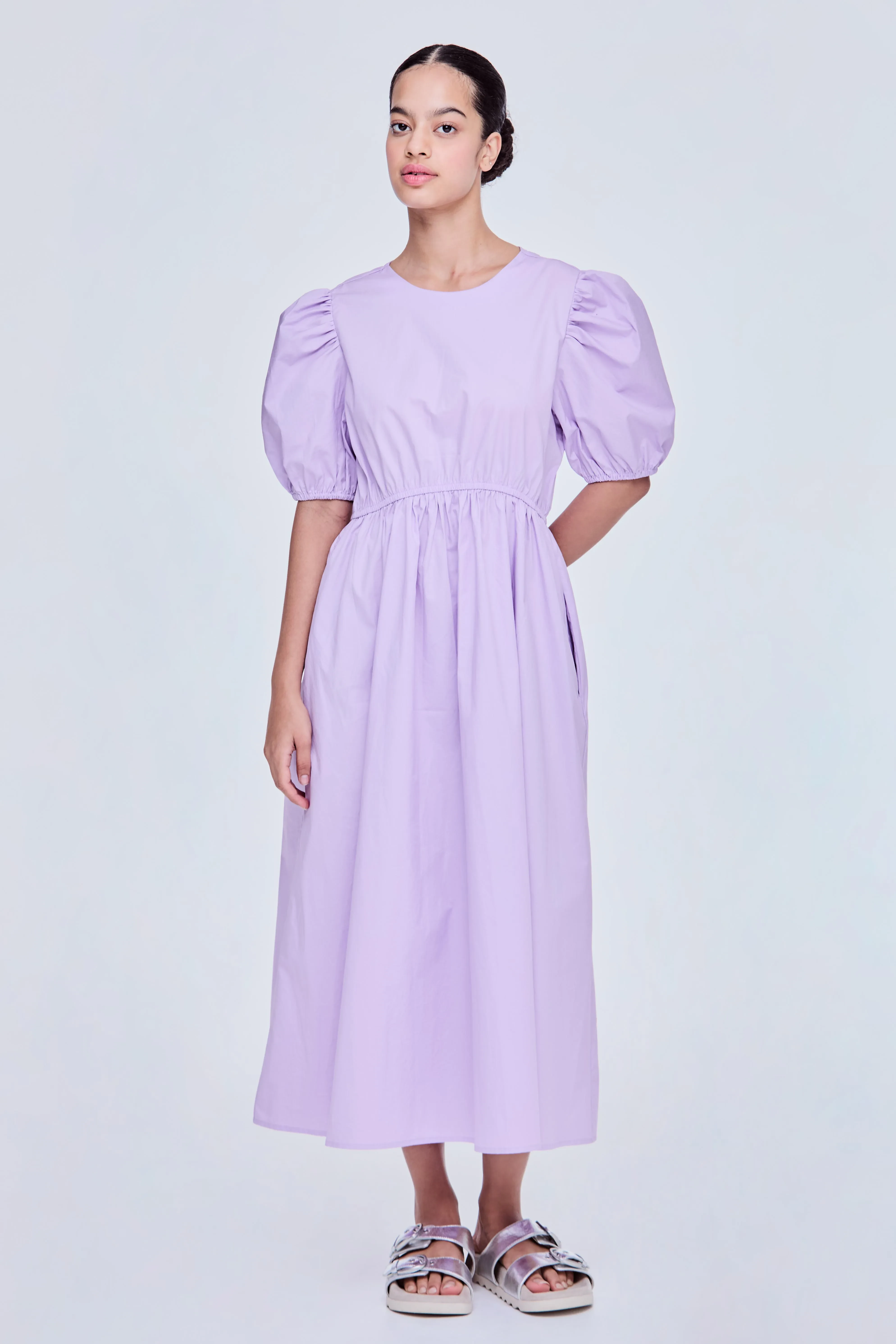 PUFF SLEEVES A-LINE DRESS - LILAC