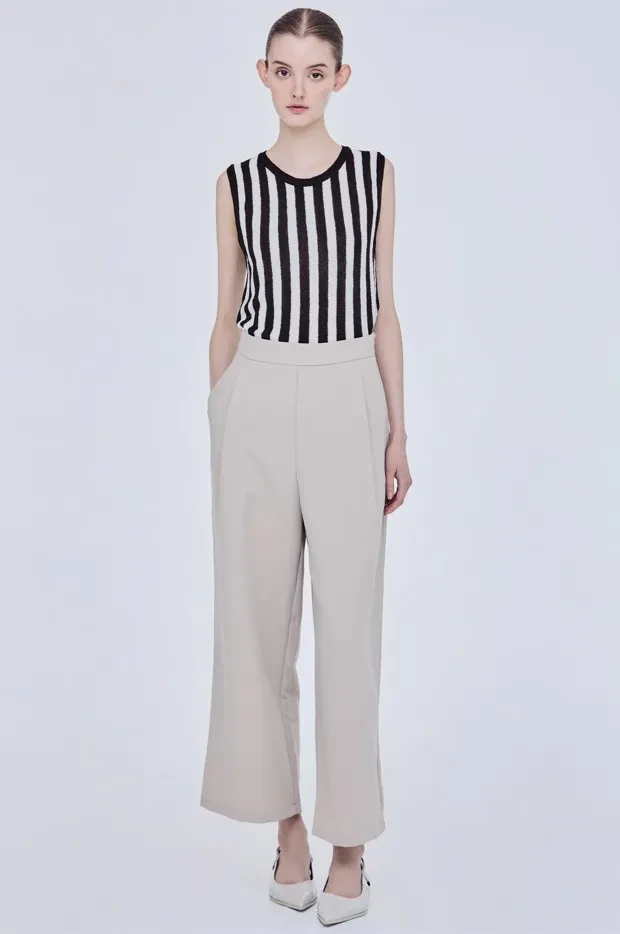 SIDE FASTENED WIDE LEG TROUSERS - BEIGE
