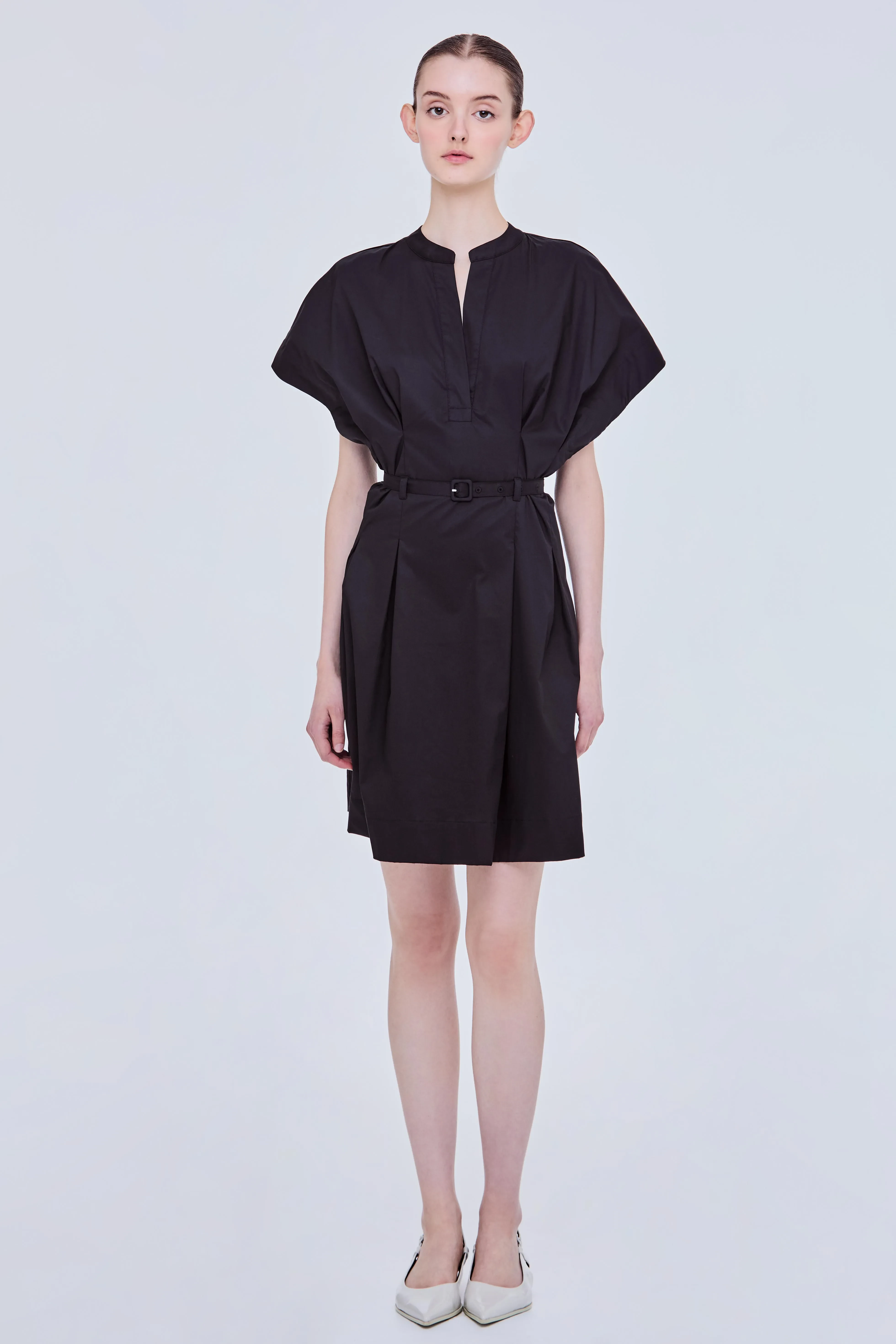 V NECK MAGYAR MINI DRESS - BLACK