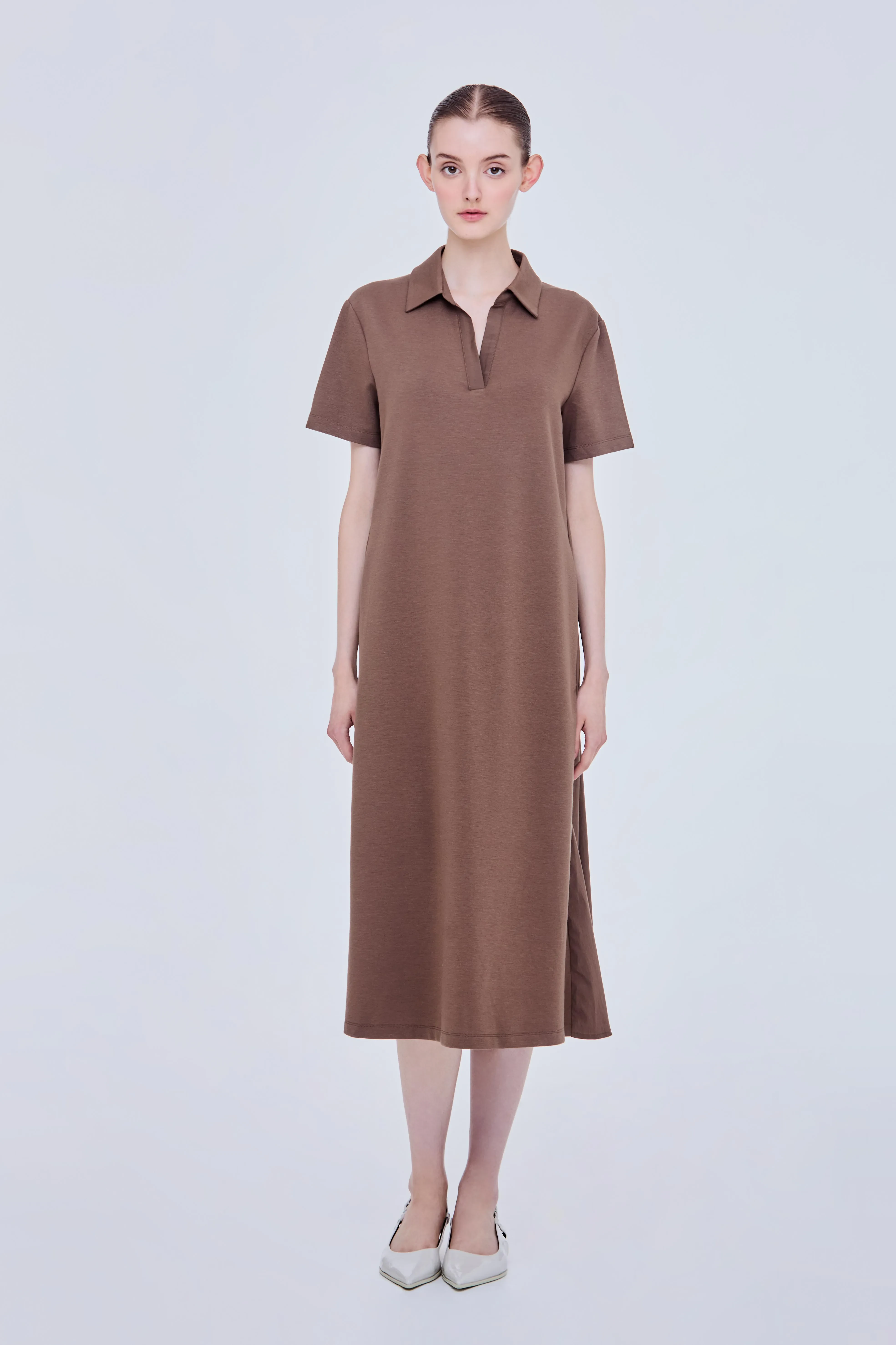 MELTED STRIPED JERSEY DRESS - BROWN