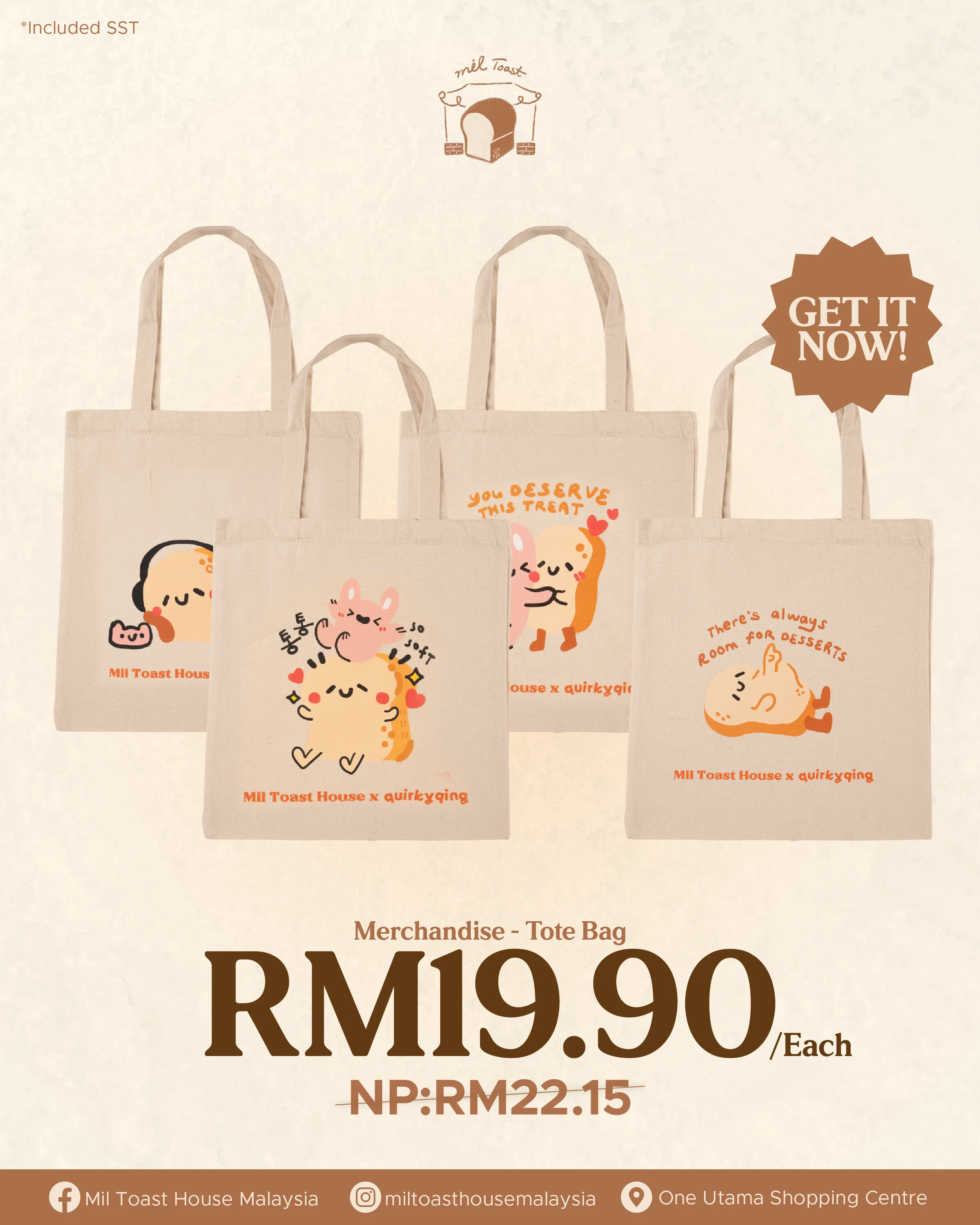 [MIL TOAST HOUSE X QUIRKYQING] TOTE BAG - YOU DESERVED IT