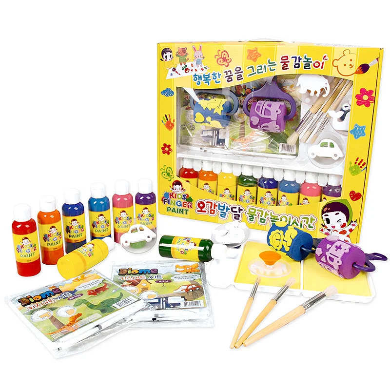 KIDS FINGER PAINT PREMIUM GIFT SET / 120ML FINGER PAINT ( RED, ORANGE, YELLOW, GREEN, BLUE, PURPLE, SKY, PINK COLOR), PAINT TOOLS